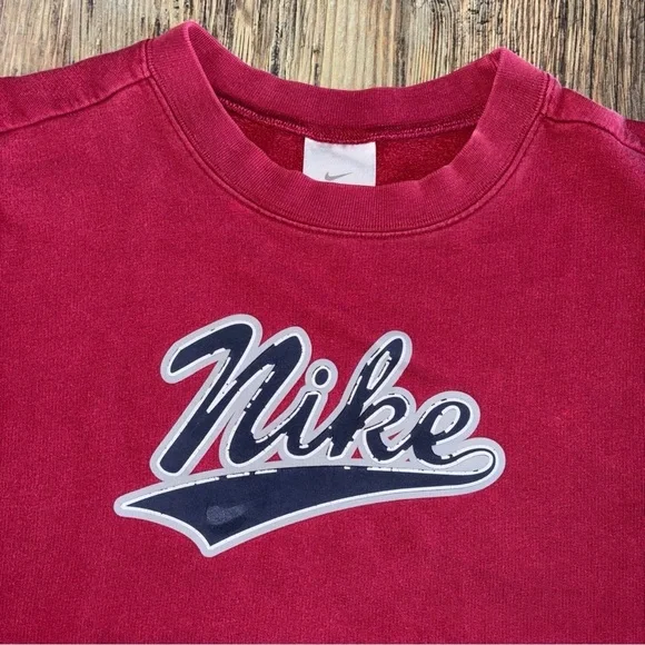 Vtg 90s Y2K Nike Flocked Spell Out Logo Fleece Crewneck Sweatshirt Mens XL Red - Picture 7 of 10